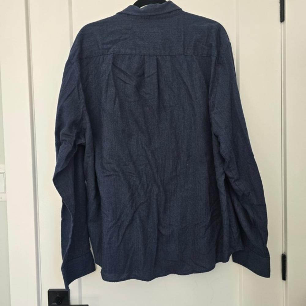 😀 Van Heusen Flex XXL Slim Fit Blue Herringbone Button Down Shirt - Picture 5 of 7